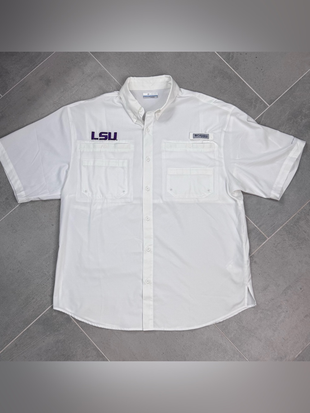 Columbia Men's LSU Tigers PFG Tamiami Shirt - Size Medium White Vented - Picture 3 of 13